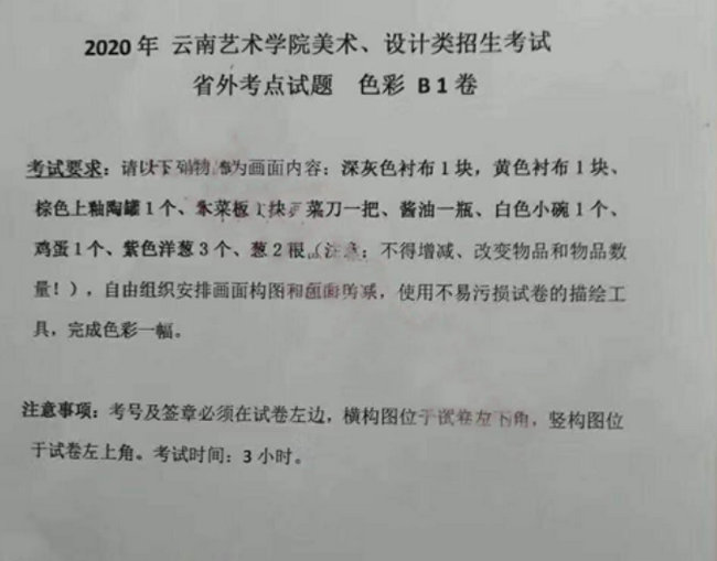 云南艺术学院2020年校考造型考题